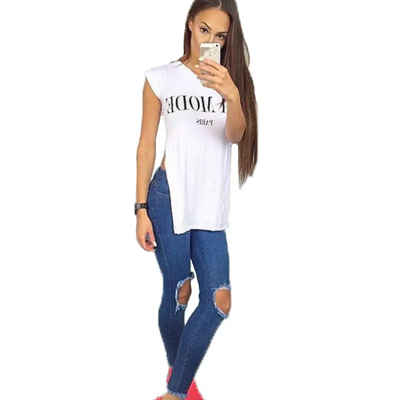 Jeans Big Hole Pencil Jeans High Waisted Blue Skinny Ripped Jeans Woman Washed Denim Pants Ladies Trousers 4
