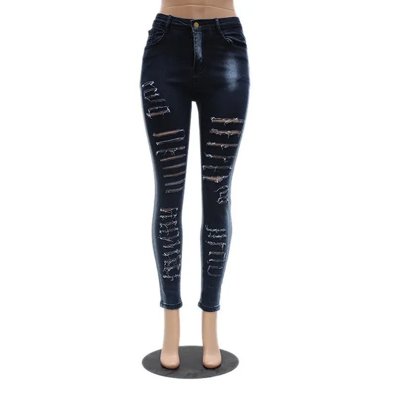 Jeans Woman Black Ripped Skinny Jeans Pencil Pants Trousers High Waist Hole Destroyed Vintage Women's Jeans 1