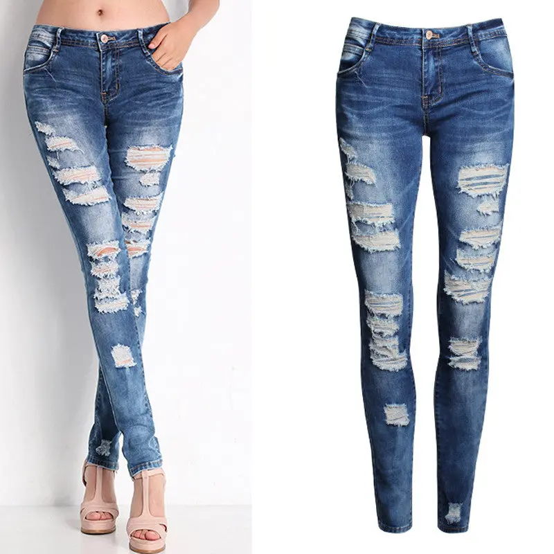 Jeans Woman Ladies Cotton Denim Pants Stretch Ripped Skinny Jeans Womens Bleach Denim Jeans Femme Low Waist Pencil Pants 1
