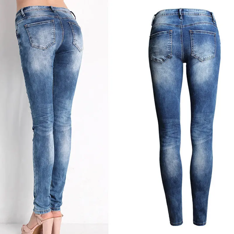 Jeans Woman Ladies Cotton Denim Pants Stretch Ripped Skinny Jeans Womens Bleach Denim Jeans Femme Low Waist Pencil Pants 3