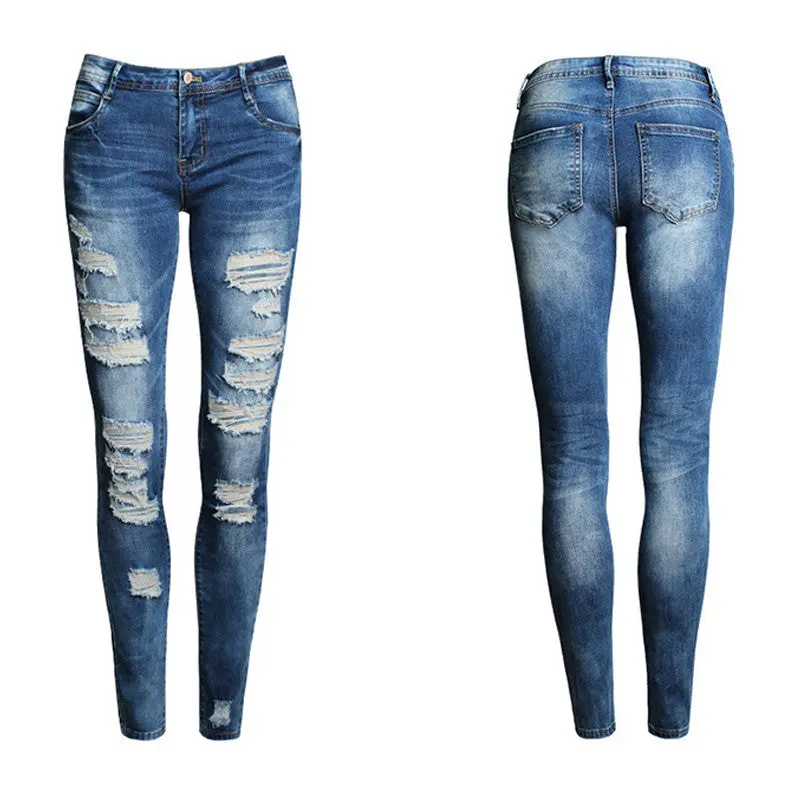 Jeans Woman Ladies Cotton Denim Pants Stretch Ripped Skinny Jeans Womens Bleach Denim Jeans Femme Low Waist Pencil Pants 4