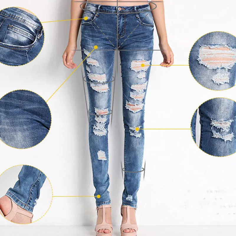 Jeans Woman Ladies Cotton Denim Pants Stretch Ripped Skinny Jeans Womens Bleach Denim Jeans Femme Low Waist Pencil Pants 5