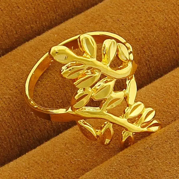 Jewellery Charms 18K Real Gold Plated Ring Two Leaves Aneis Love Yhdr 1 2