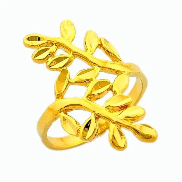 Jewellery Charms 18K Real Gold Plated Ring Two Leaves Aneis Love Yhdr 1 3
