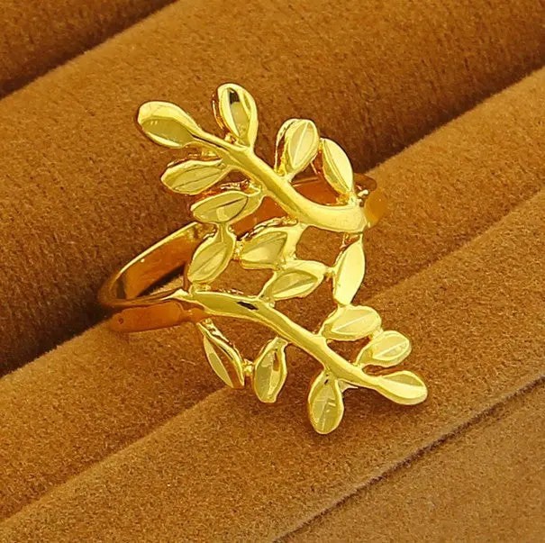 Jewellery Charms 18K Real Gold Plated Ring Two Leaves Aneis Love Yhdr 1 4