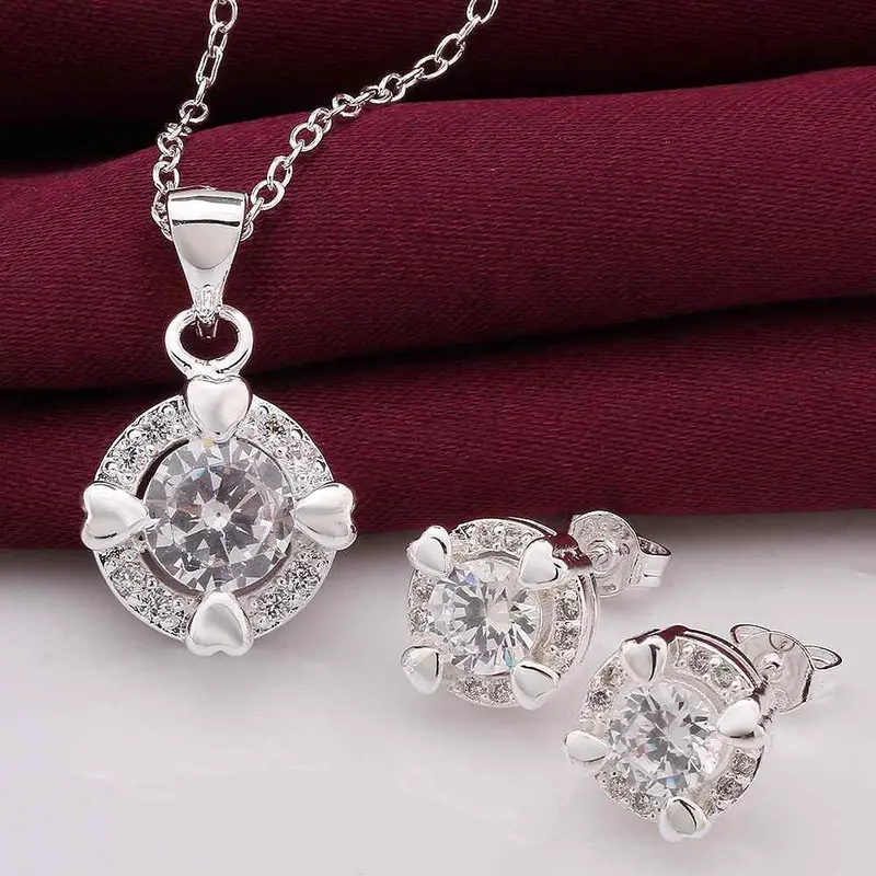 Jewellery Charms Silver Jewelry Sets Aim White Stone N+E Collier Plastron 1