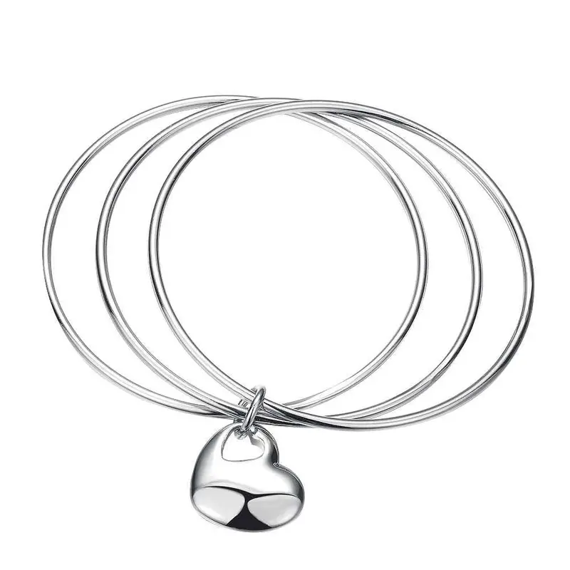 Jewellery Charms Silver Plated Friendship Bangle Triple Circle Heart Women Pulseras Bone Smtb175 1