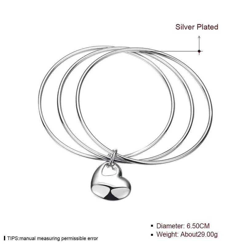 Jewellery Charms Silver Plated Friendship Bangle Triple Circle Heart Women Pulseras Bone Smtb175 2