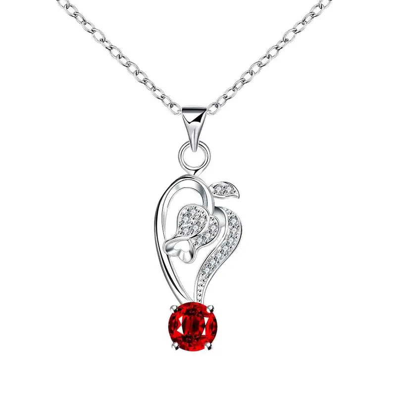 Jewellery Charms Silver Plated Jewelry Necklace Women Hollow Heart Hanging Stone Colar Vintage Wedding 1