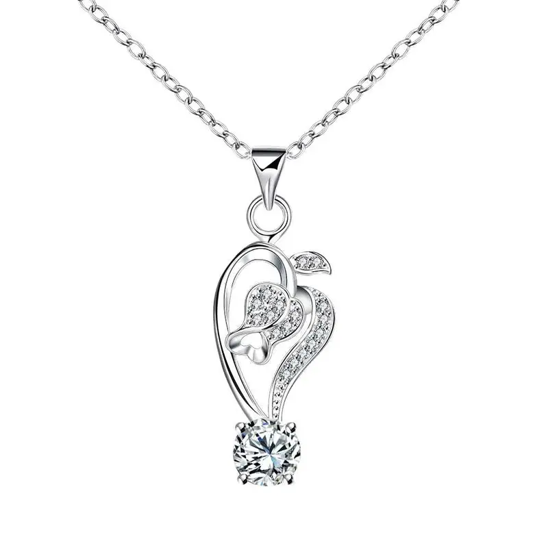 Jewellery Charms Silver Plated Jewelry Necklace Women Hollow Heart Hanging Stone Colar Vintage Wedding 3