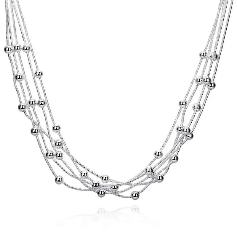 Jewellery Charms Silver Plated Necklaces Three Line Bead Collares Jewellery132 1