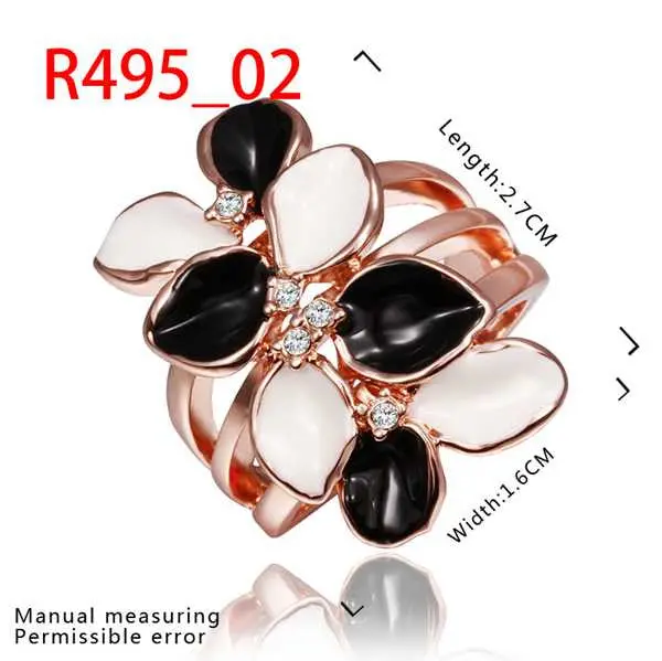 Jewelry 18K Gp Black And White Flower Sfe Rings Ring495 1