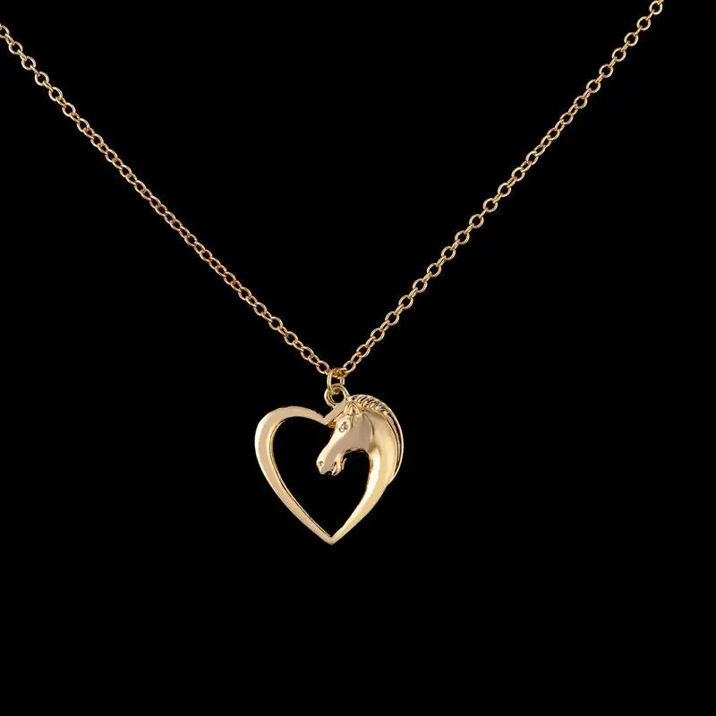 Jewelry Accessory Horse In Heart Necklace Cute Animal Long Chain Necklaces Gift 10Pcs-N215 1