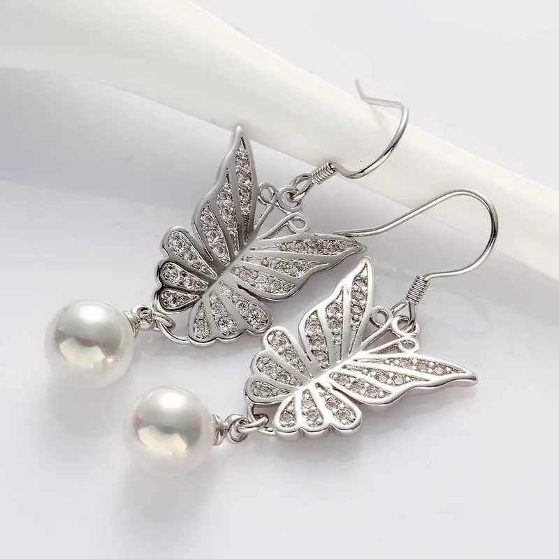 Jewelry Butterfly Beads Drop Earrings 18K Gp Zircon Earing Brincosskge 21 1