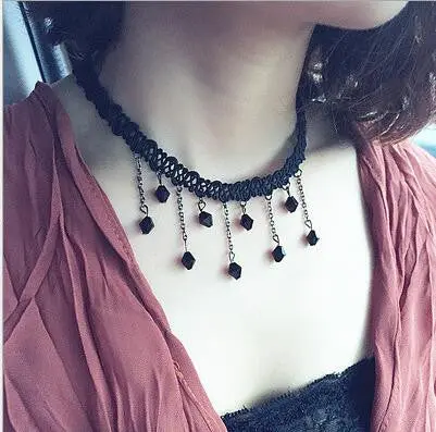 Jewelry Cool Cloth Lace With Crystal Beads Choker Necklace Gift Girl Psxl011 1