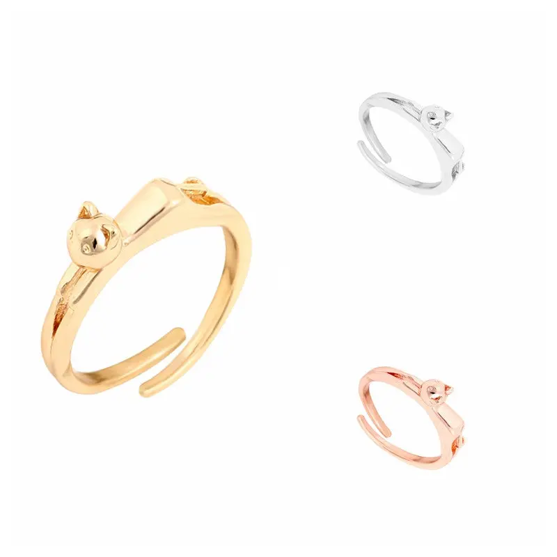 Jewelry Cute Animal Cat Rings In Gold Silver And Rose Gold R103 1