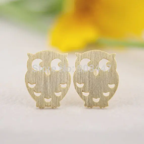 Jewelry Cute Night Owl Stud Earrings 18K Gold Animal Bird Of Minerva Earrings 1