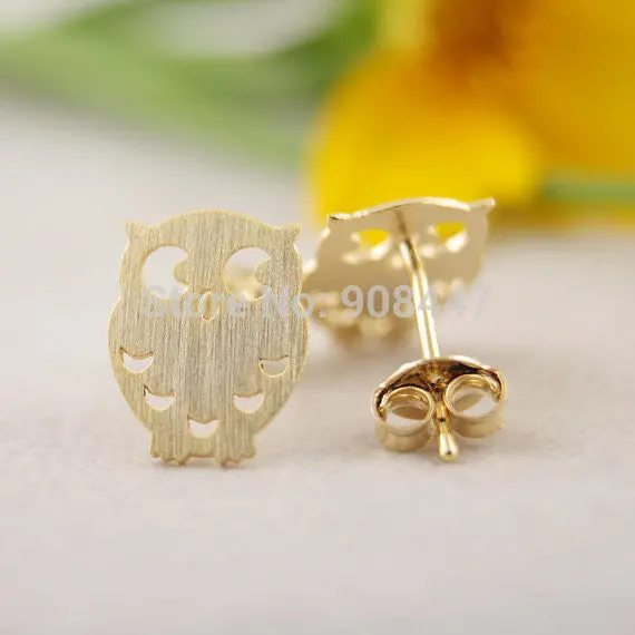 Jewelry Cute Night Owl Stud Earrings 18K Gold Animal Bird Of Minerva Earrings 3