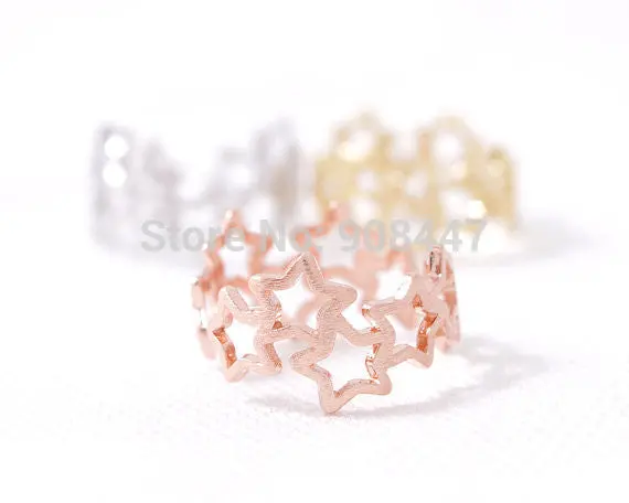 Jewelry Five-Pointed Star Ring Gold Silver Pink-Gold Linked Stars Ring 1