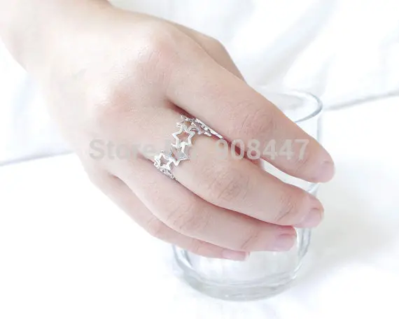 Jewelry Five-Pointed Star Ring Gold Silver Pink-Gold Linked Stars Ring 2
