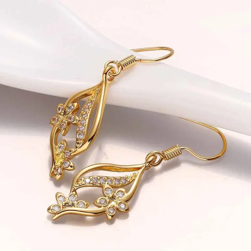 Jewelry Flower Drop Earrings 18K Gp Zircon Earing Brincosskge  7 1