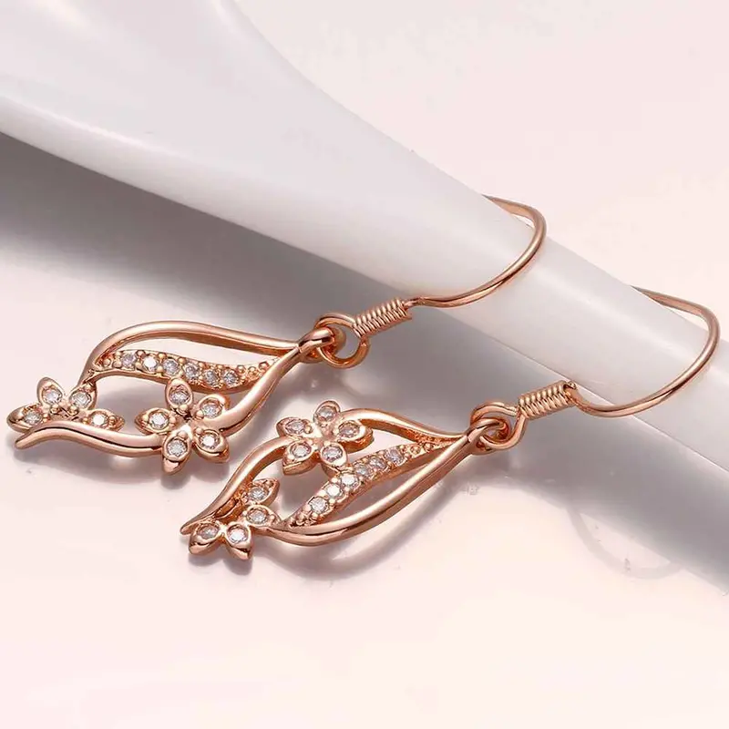 Jewelry Flower Drop Earrings 18K Gp Zircon Earing Brincosskge 7 2
