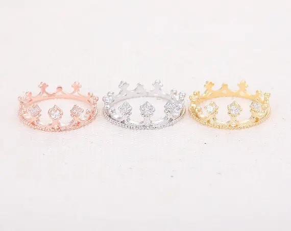 Jewelry Gold Plated Crystal Hollow Geometric Heart Princess Crown Little Finger Rings Tail Ring 1