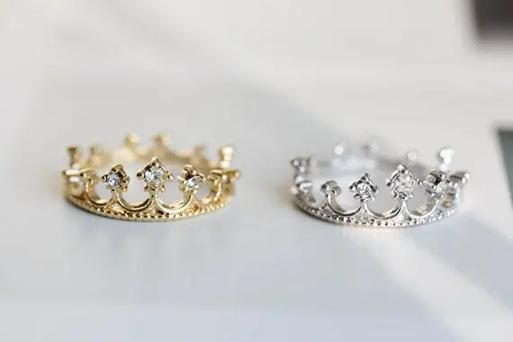 Jewelry Gold Plated Crystal Hollow Geometric Heart Princess Crown Little Finger Rings Tail Ring 2