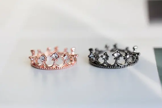 Jewelry Gold Plated Crystal Hollow Geometric Heart Princess Crown Little Finger Rings Tail Ring 3