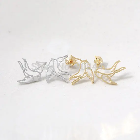 Jewelry Gold Silver Bird Swallow Stud Earrings Cute Animal Bird Earrings S036 1