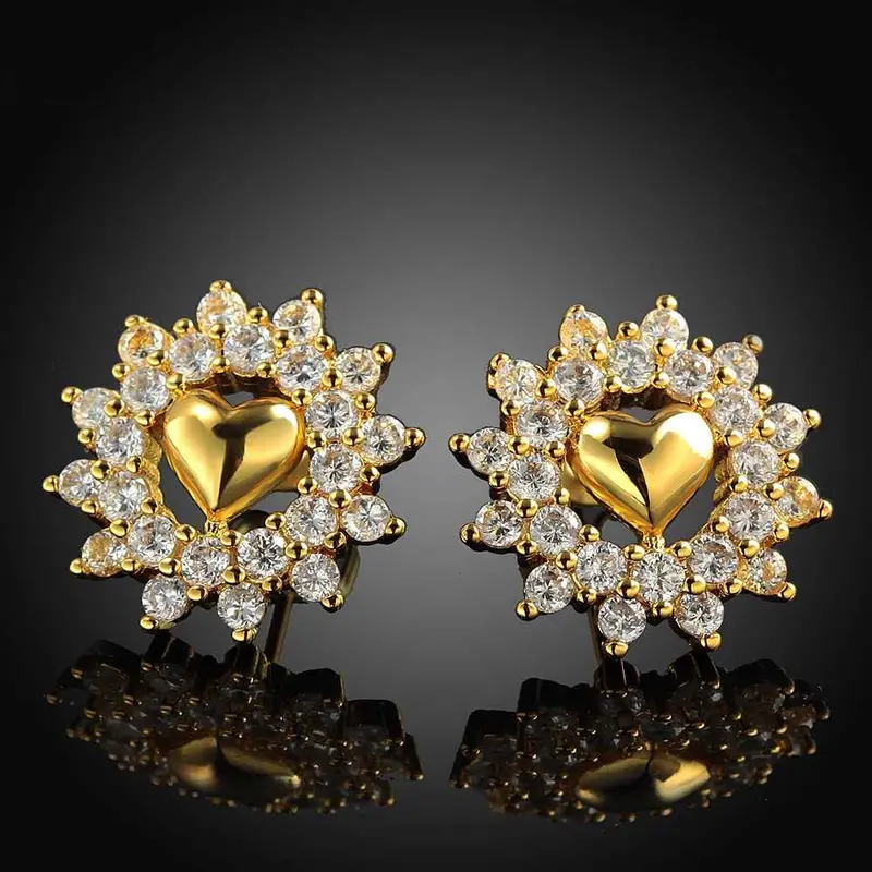 Jewelry Heart Crystal Flower Stud Earrings 18K Gp Zircon Earing Brincosskge 26 1