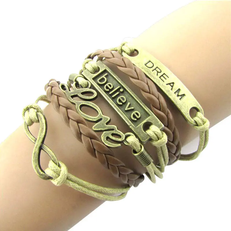 Jewelry Infinity Love Punk Braided Leather Charm Bracelet Gifts For Your Angle 1