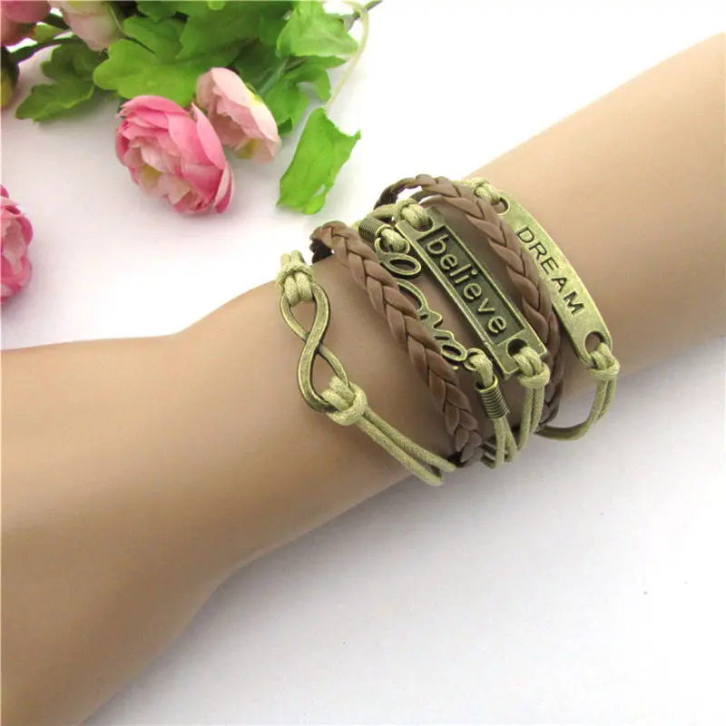Jewelry Infinity Love Punk Braided Leather Charm Bracelet Gifts For Your Angle 2