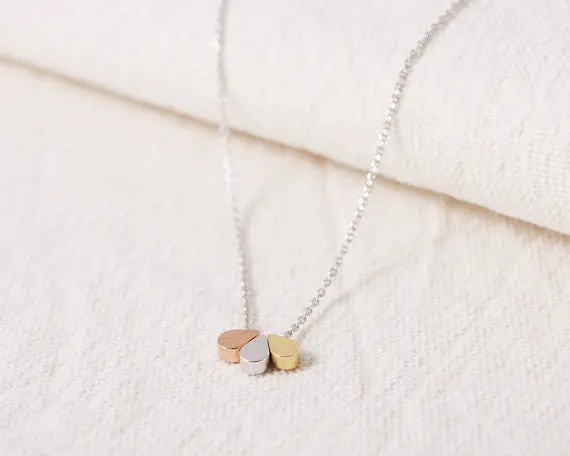 Jewelry Lady's Mix Gold Silver Rose Gold Plated Crystal Color Teardrops Necklace Shinynecklace N060 1