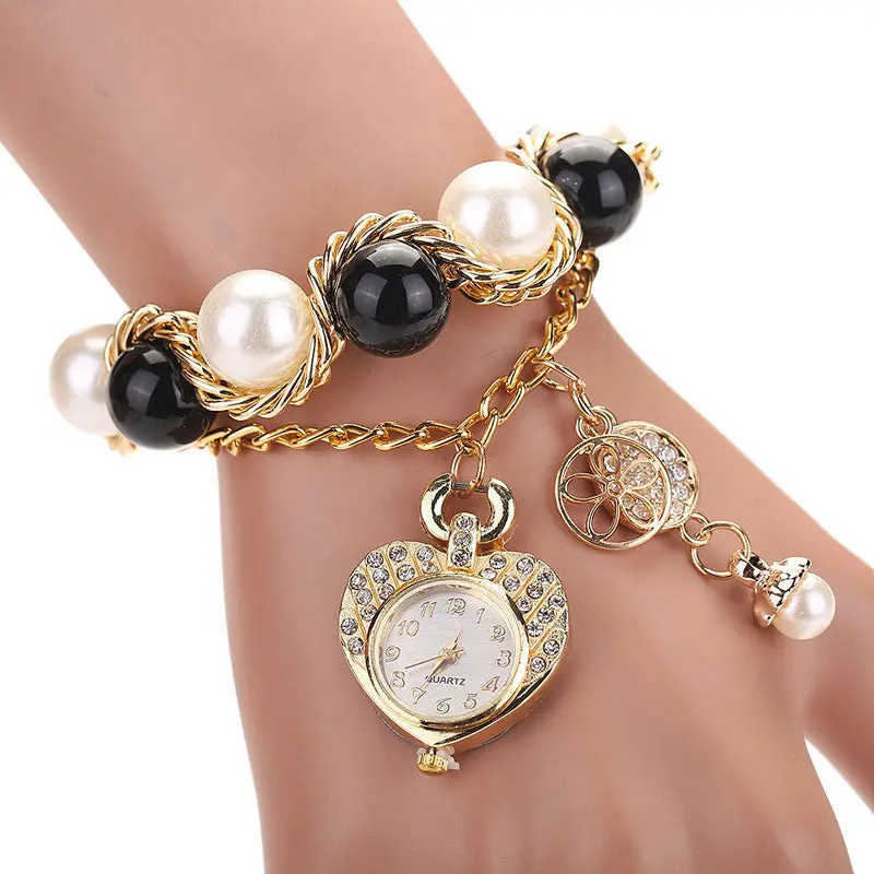 Jewelry Men Women's Fashion Hrhinestone Heart Bracelet Watch Wristwatch & 1