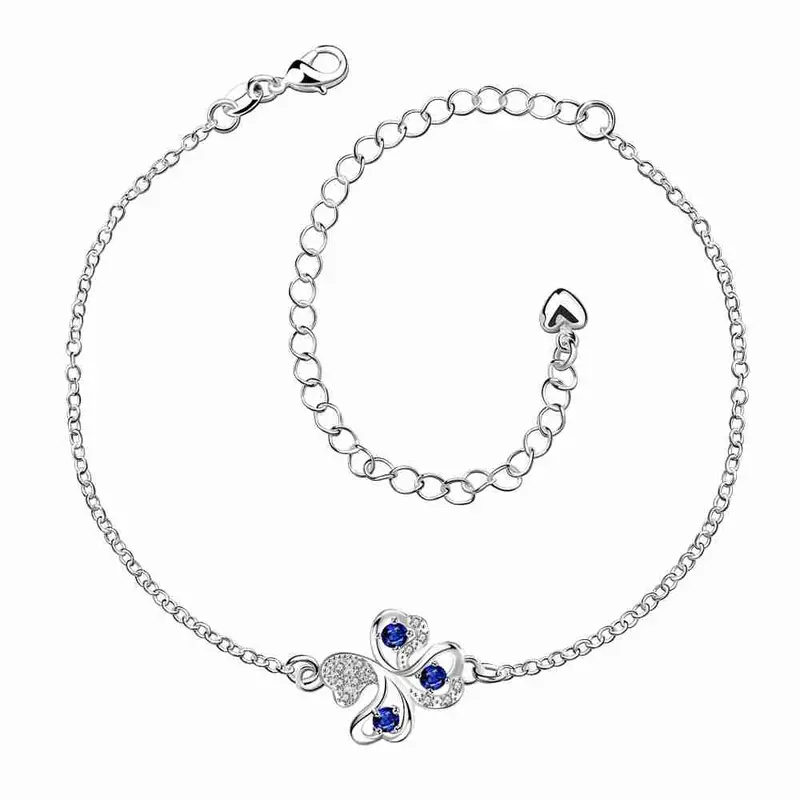 Jewelry Of Silver Anklet Clover Flower Set Crystal Bracelet Leg Jewelry European Style 1