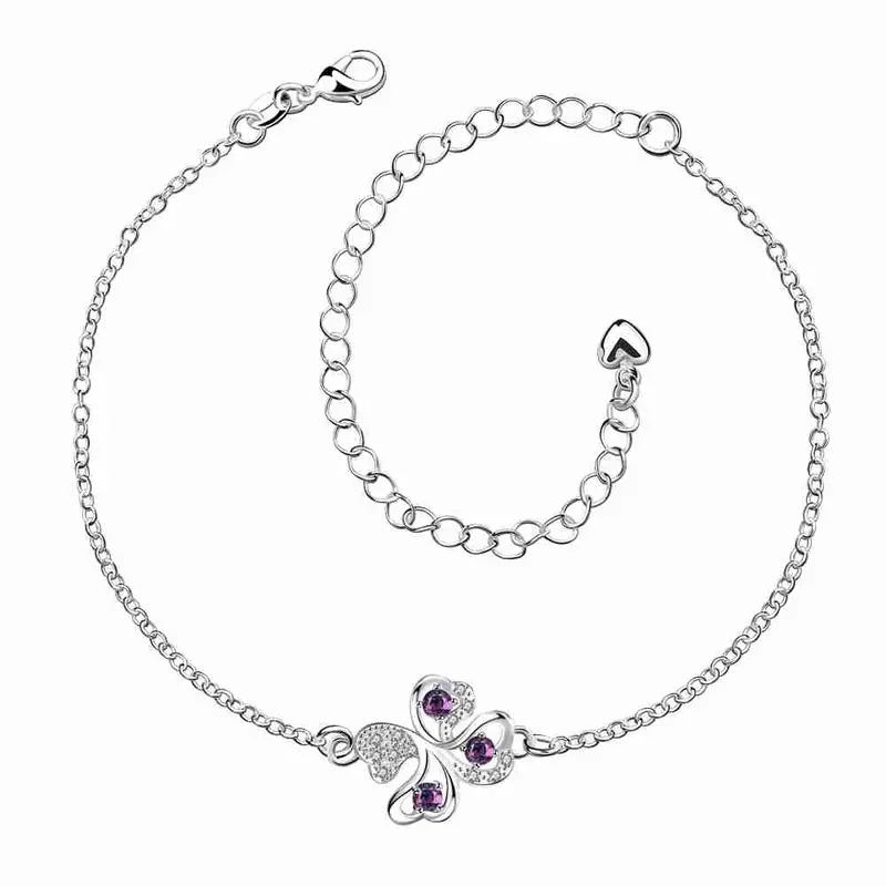 Jewelry Of Silver Anklet Clover Flower Set Crystal Bracelet Leg Jewelry European Style 2
