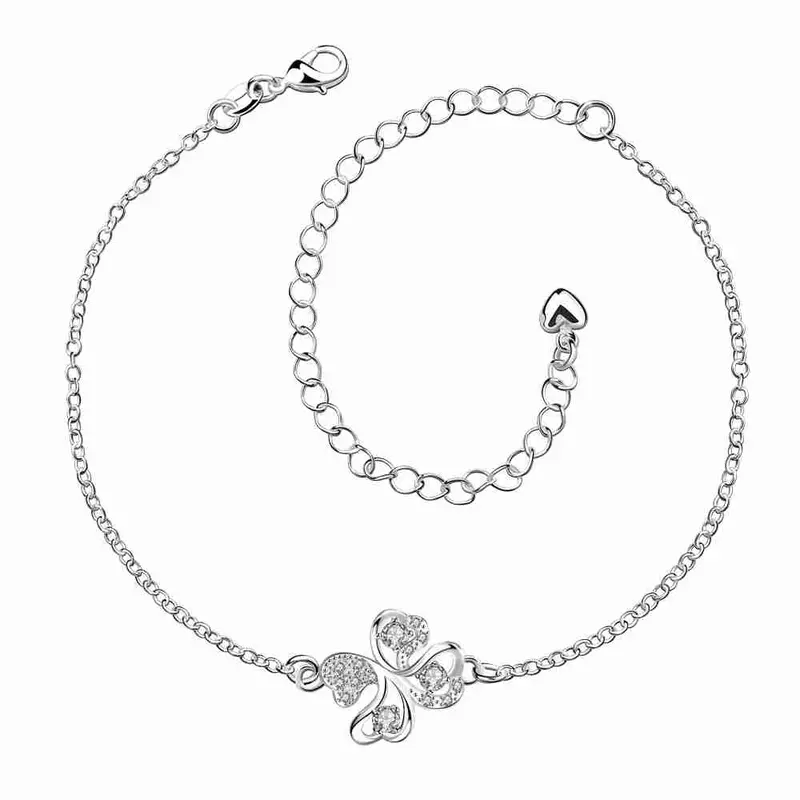 Jewelry Of Silver Anklet Clover Flower Set Crystal Bracelet Leg Jewelry European Style 3