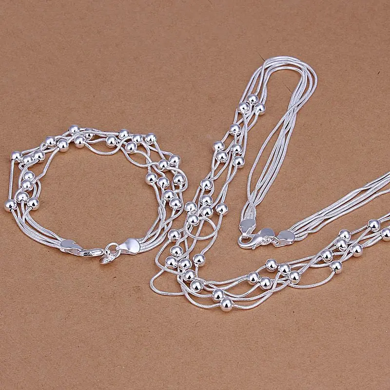 Jewelry Of Silver Jewelry Set Five Line Of Bean Necklae&Bracelet Bone 1