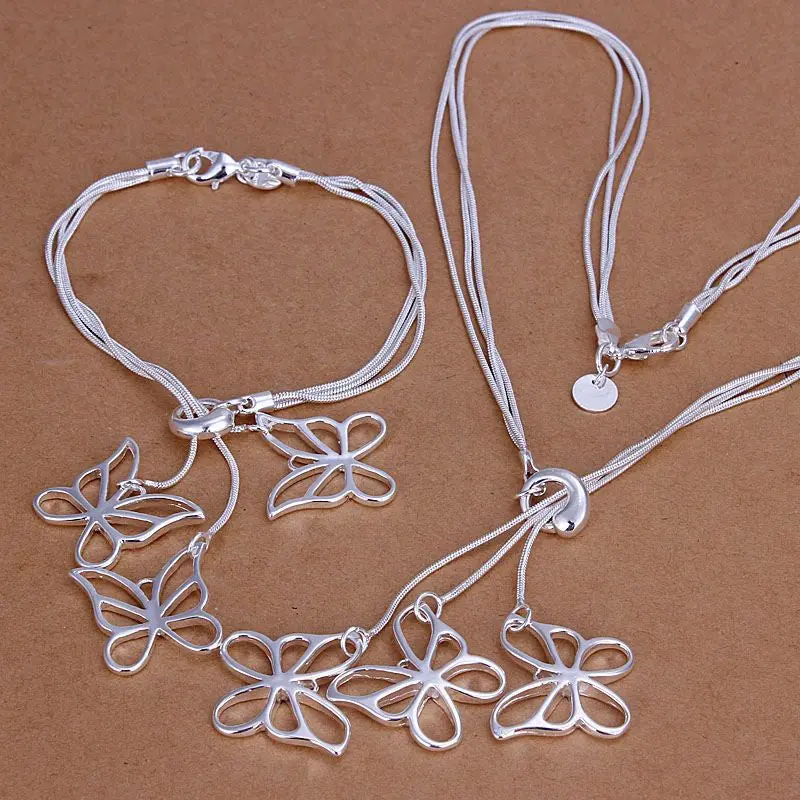 Jewelry Of Silver Jewelry Set Taiji Butterfly Necklace&Bracelet Bijouterie 1