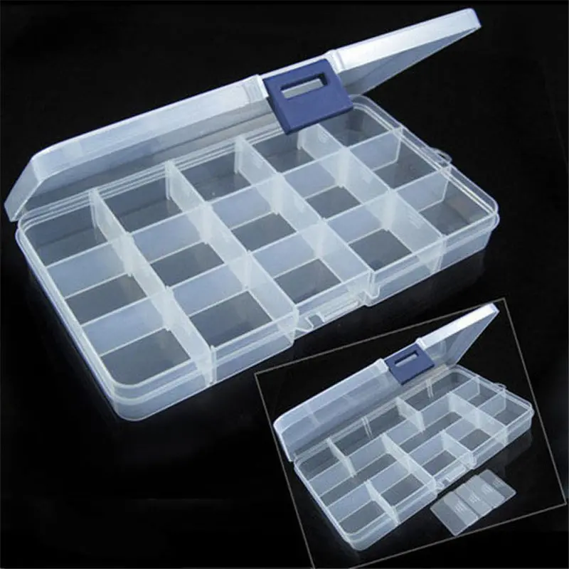 Jewelry Organizer Storage Case Box Holder Container Pills Jewelry Nail Art Tips 15 Grids Clear Color Fast Shipping Feida 2