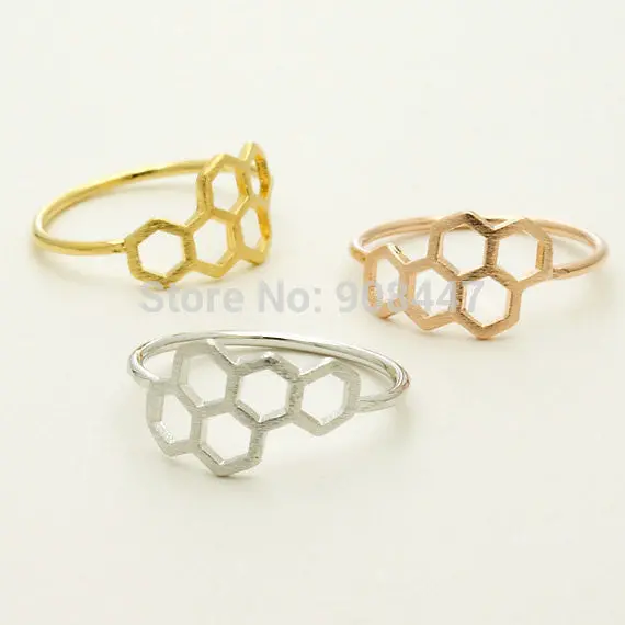Jewelry Punk Style Geometric Hexagon Ring,Sexangle Link Rings 2