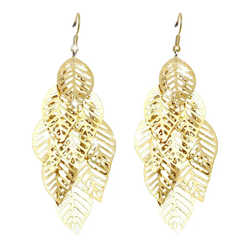 Jewelry Retro Bohemian Tassel Leaf Earrings Gold Color Large Long Drop Crystal Jewelry Dangle Earrings Brincos 1