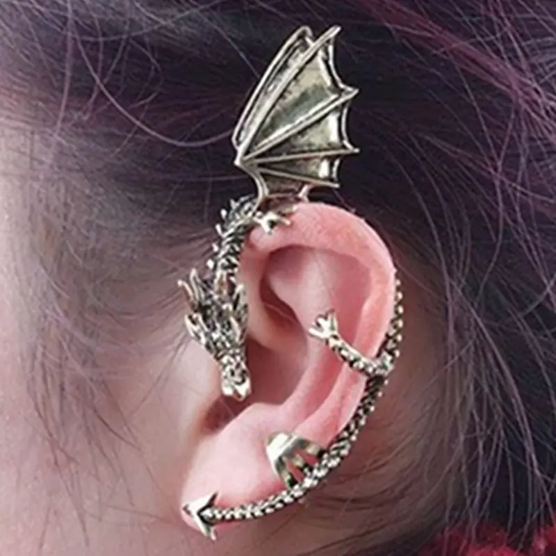 Jewelry Retro Vintage Bronze Punk Temptation Metal Dragon Bite Ear Cuff Clip Wrap Earring 1