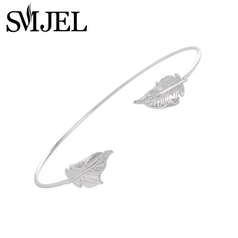 Jewelry Silver Adjustable Double Leaf Bracelet Bangles 30Pcs-G027 1