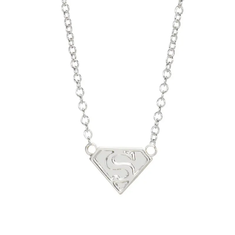 Jewelry Silver Super S Logo Necklace Superman Letter Necklace 10Pc-N031 1