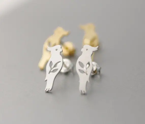 Jewelry Tiny Parrot Silver Bird Stud Earrings Animal Bird Earrings Jewelry Girl Gifts S070 1