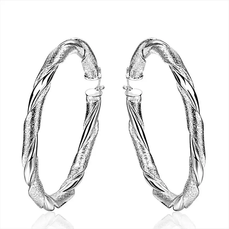 Jewelry Women's Silver Plated Big Round Hoop Earings Bijoux Earrings For Wedding 59 1