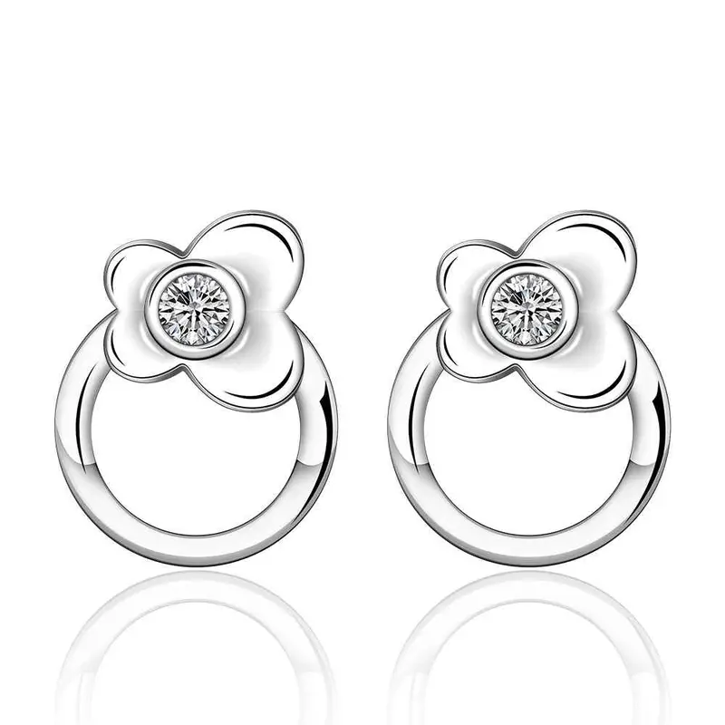 Jewelry Women's Silver Plated Circle Stud Earings Bijoux Earrings For Wedding 589 1