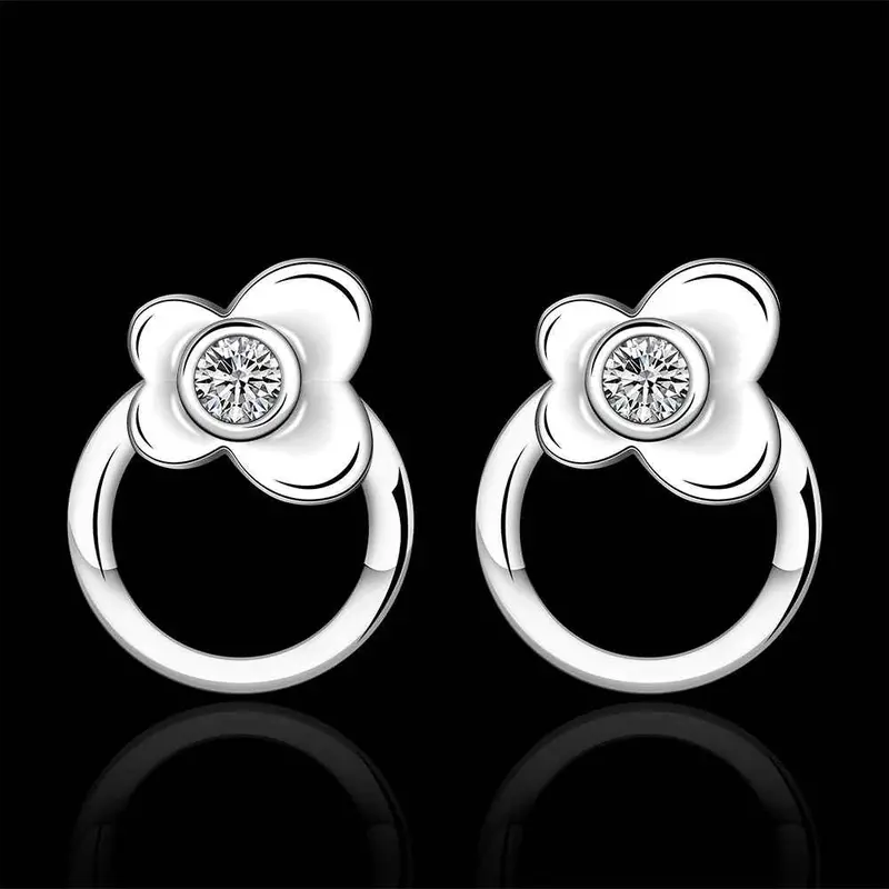 Jewelry Women's Silver Plated Circle Stud Earings Bijoux Earrings For Wedding 589 2